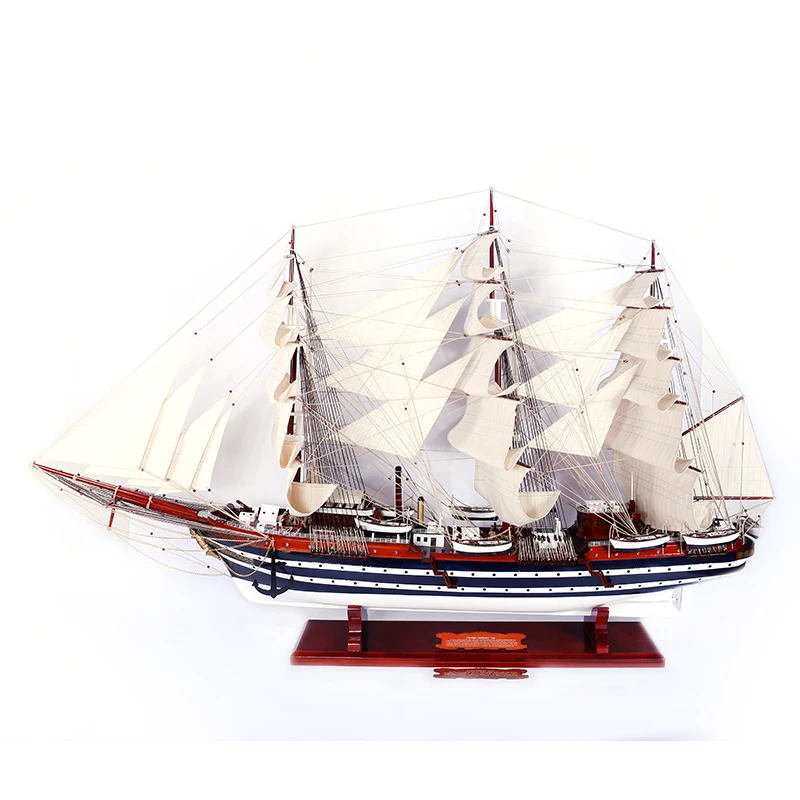 Decoration length 135cm classical antique large size wooden handmade sailboat model PTW006