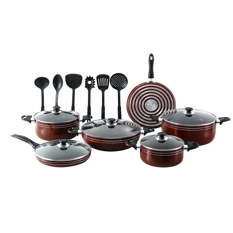 Feature Eco-Friendly 15pcs  Aluminium nonstick cookware set with 6 nylon utensils