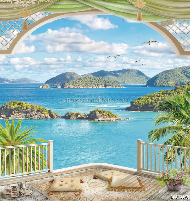 European Town and Beach Scenery Living Room TV Background Wall Mural Wallpaper 3D