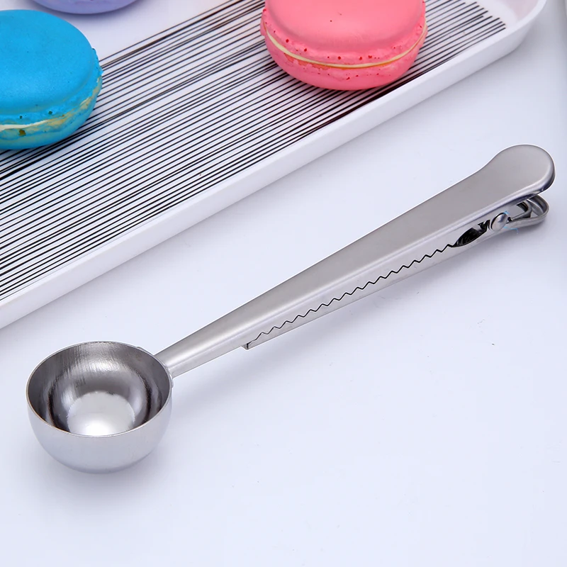 Factory Direct Reusable Stainless Steel Coffee Milk Powder Measuring Spoon with Clip