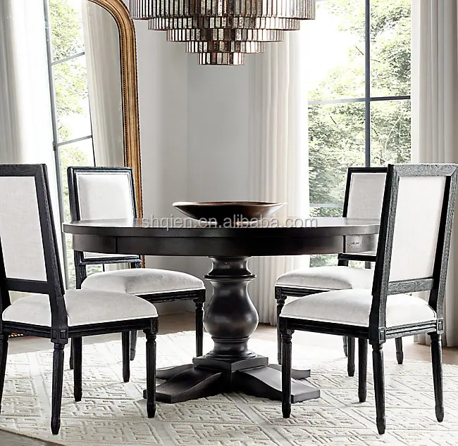 
2020 Hot sell modern round dining table sets wooden legs solid wood round dining table and chair restaurant dining table 