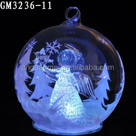 Ангел с арфой стеклянный шар с изменения цвета из светодиодов свет, новогоднее украшение n