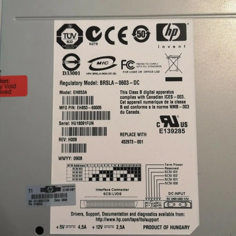 HP Ultrium 1840 EH853A SCSI 452973-001 built-in tape machine