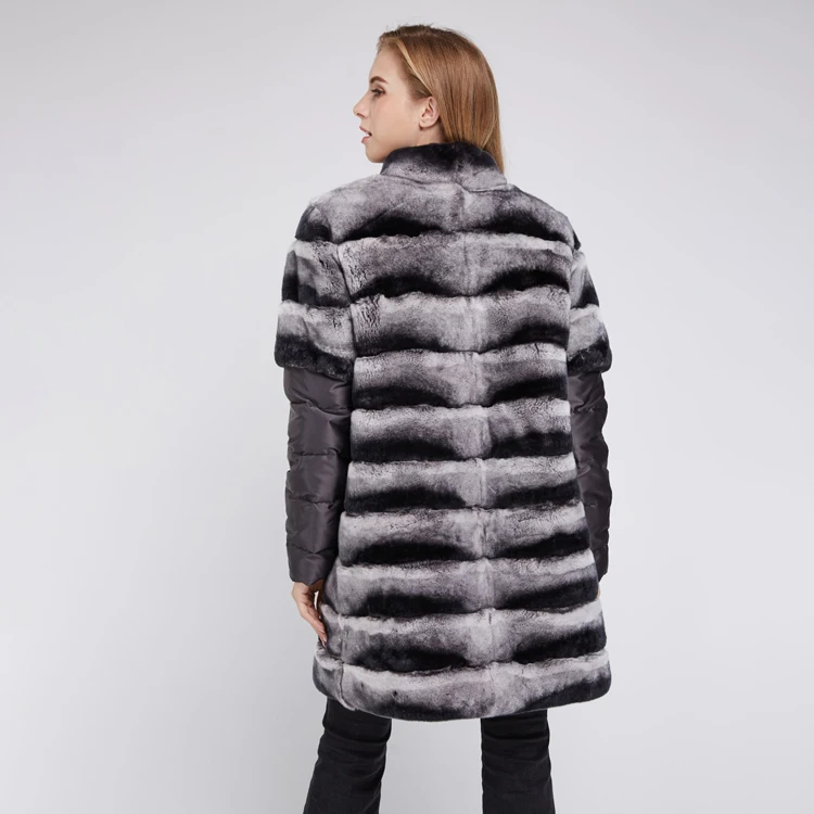 Customized Fur Coat Jacket Real Rex Rabbit Coat Outwear Stand Collar Winter Fashion Warm Women Overcoat