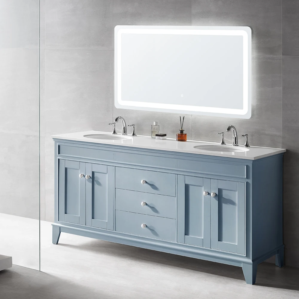 
American classic style quartz stone countertop bathroom vanity wooden cabinet 