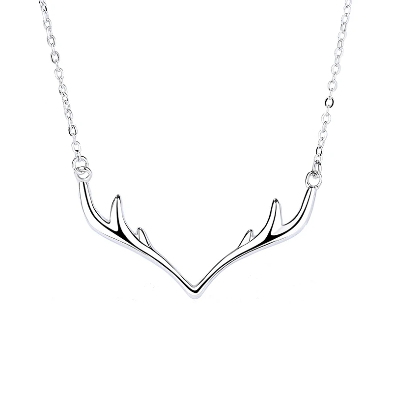 Fashionable Korean Minimalist Jewelry High Polishing 925 Sterling Silver Antler Pendant Necklace for Women Inspirational Gift