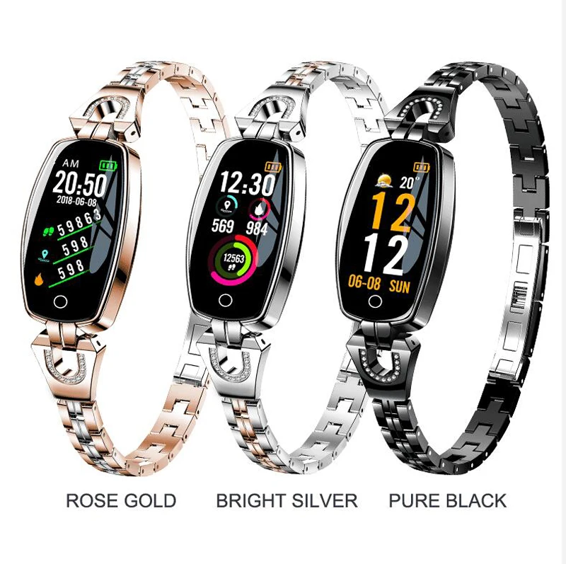 Women Stainless Steel Smart Bracelet H8 with Heart Rate Lady Smart Bracelet
