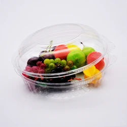 Round Clear Plastic Hinged Lid Fruit Salad Container