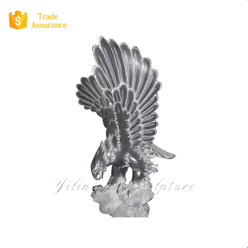 Hand Carved Black Granite Stone Garden Eagle Statue For Sale