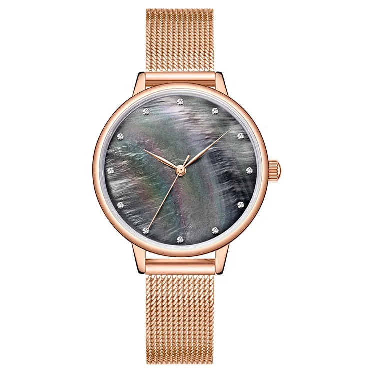 fashion watches ladies watch Colorful Mother of pearl dial stainless steel rose gold mesh band women brand woman watch