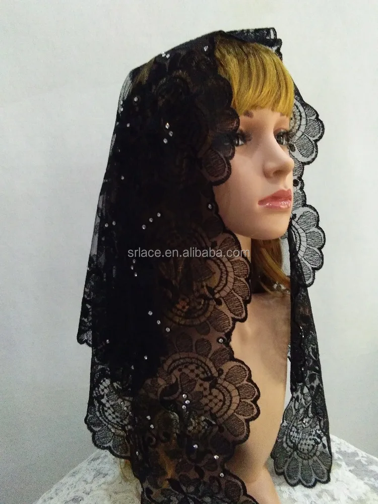 
Bead Black Catholic Lace Veil Spanish Lace Veil Mantilla 