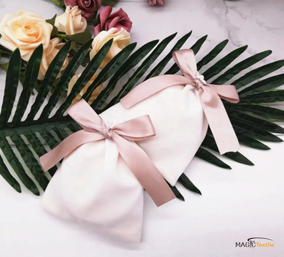 China Factory Pink colorful Gifts Organizer Bag Bowknot Jewellery Satin Pouch With Logo