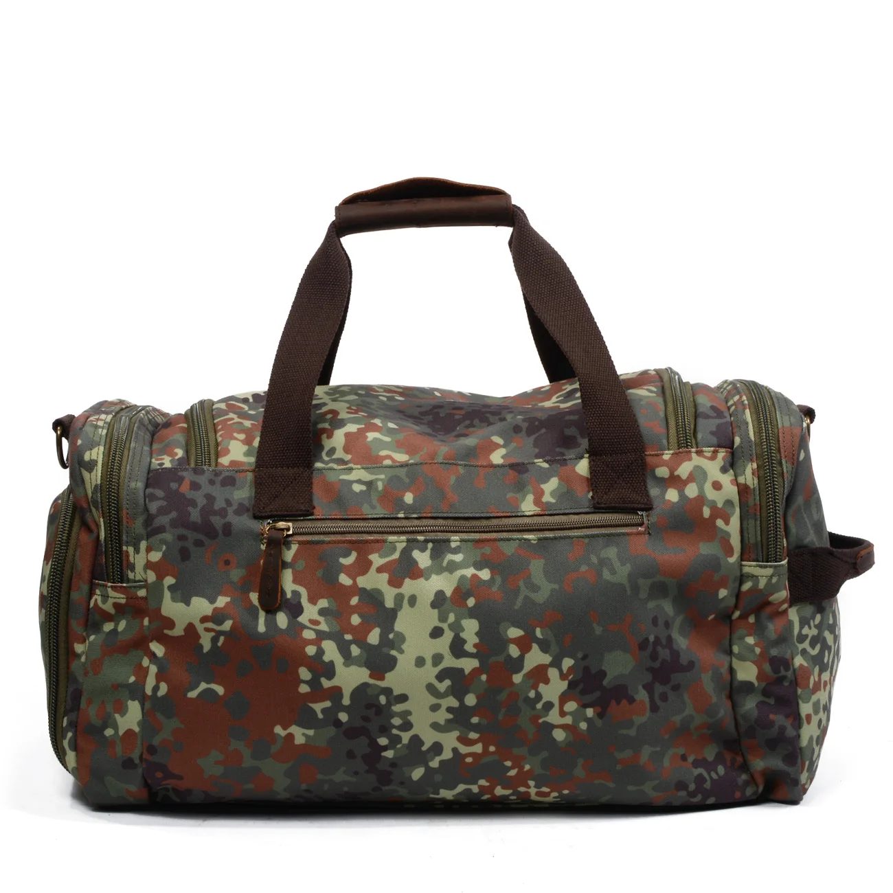 New Large Capacity  Camouflage Fabric With Crazy horse leather Luggage  MensTote Weekend Duffel