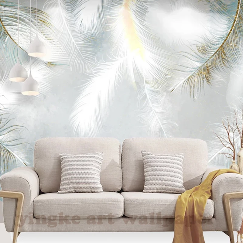 
Custom 3D Photo Wallpaper Modern simple hand painted watercolour feather Wall Mural Wallpapers For Living Room Bedroom De Parede 