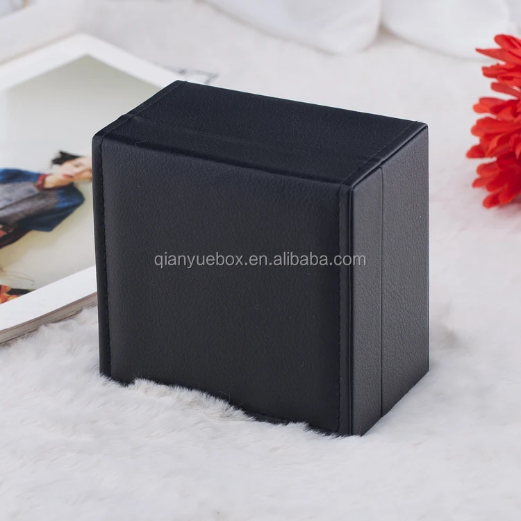 
Unique Rubber paint black lacquered watch box with spring hinge lid 