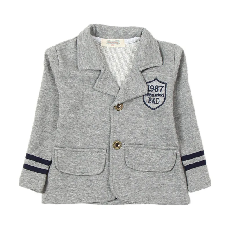 
Navy Blue Gray Two Button Baby Boys Casual Blazer School Boy Cardigan Suit Jackets With Letters 