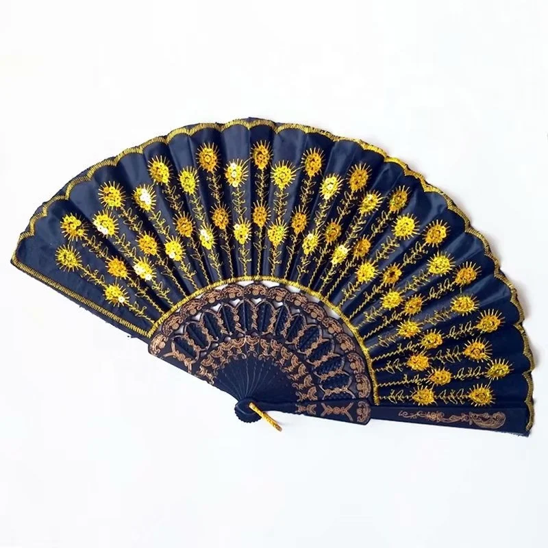 Embroidery Peacock Colorful Hand Plastic Folding Fan Lady Fan Wedding Favors Gifts With Paillette