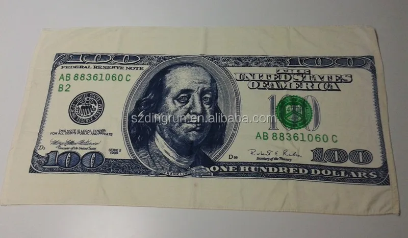Most popular US dollar printed velour beach towel for promotion