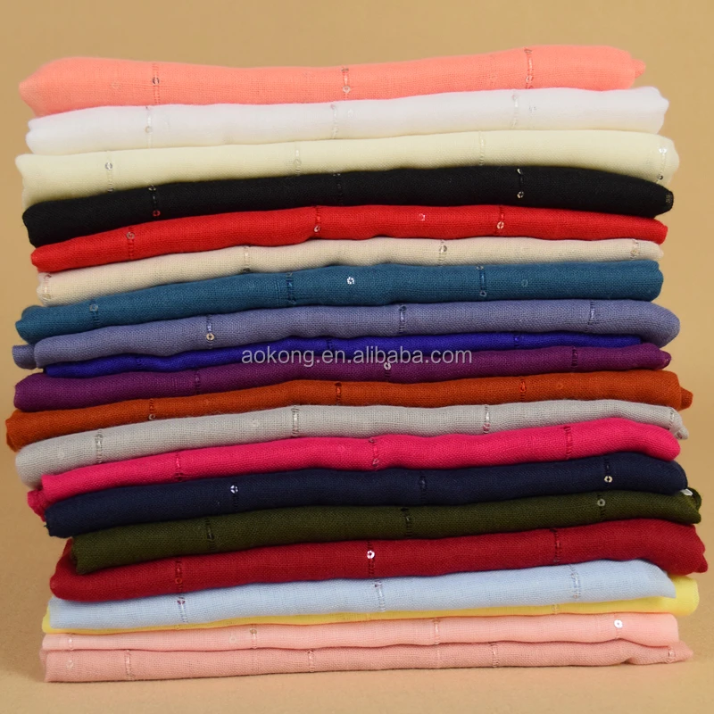 New arrival breathable muslim high quality wraps arab oversize soft plain sequin hijab scarf