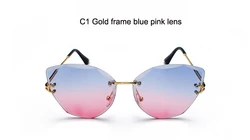 wholesale ocean gradient color cutting lens rimless sun glasses women fashion shades cateye sunglasses