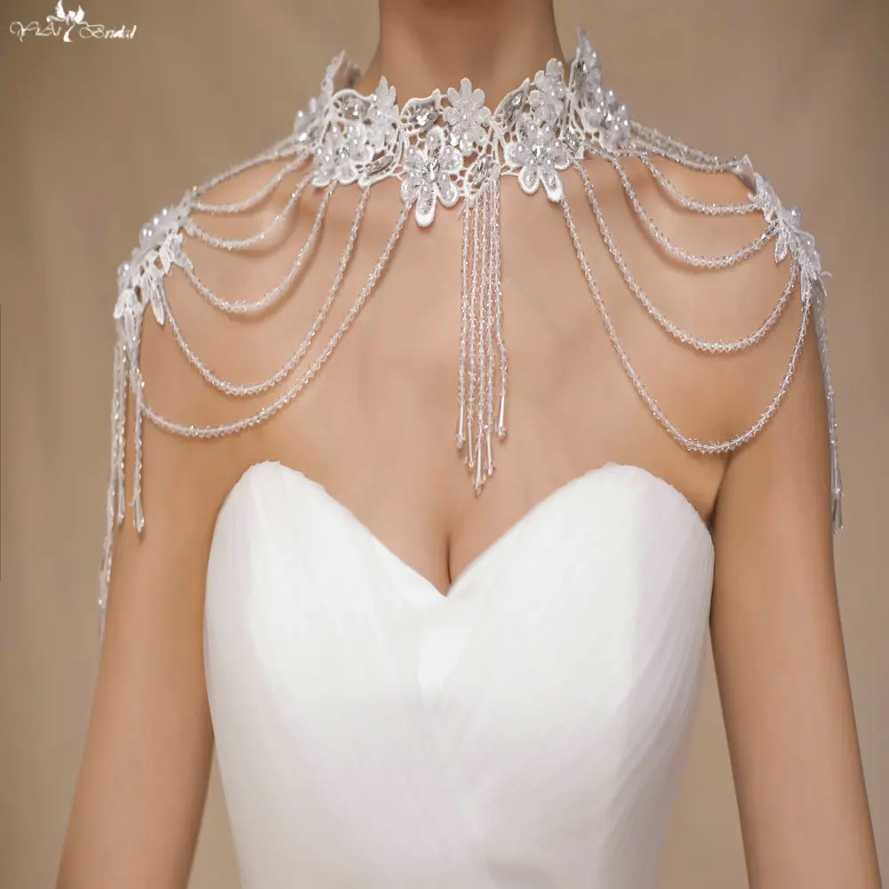 
LZP049 High Neck Crystal Chain Flower Girl Bolero Beaded Shoulder Necklace 