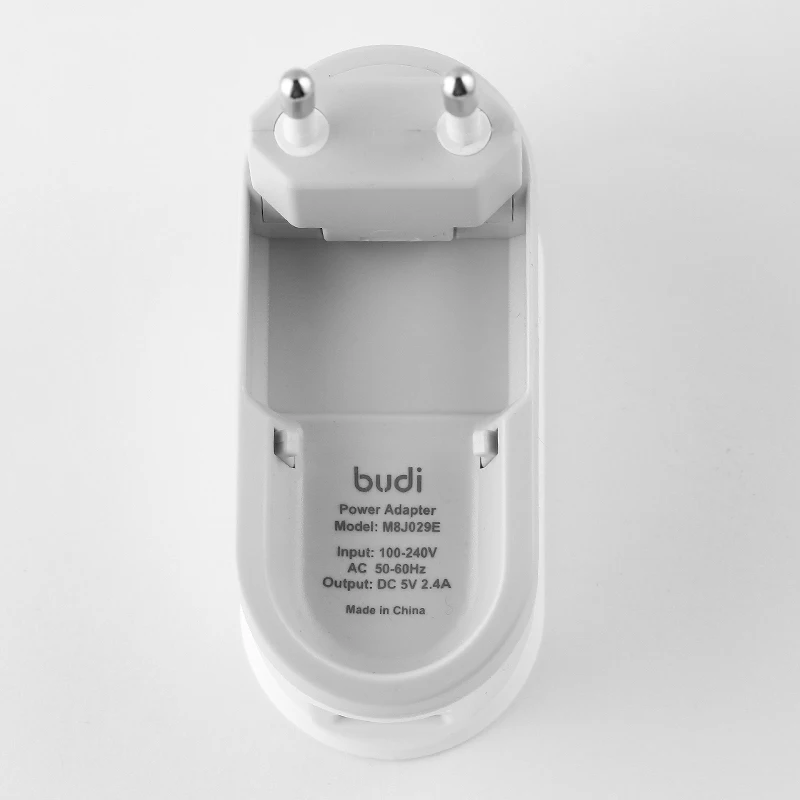 
budi 2018 newest design usb charger 2 ports with eu foldable plug for phone 