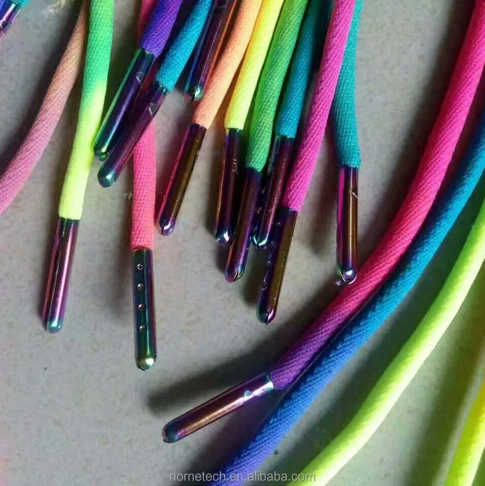 
Разноцветные Круглые полиэфирные/Хлопковые шнурки для обуви с металлическими наконечниками 