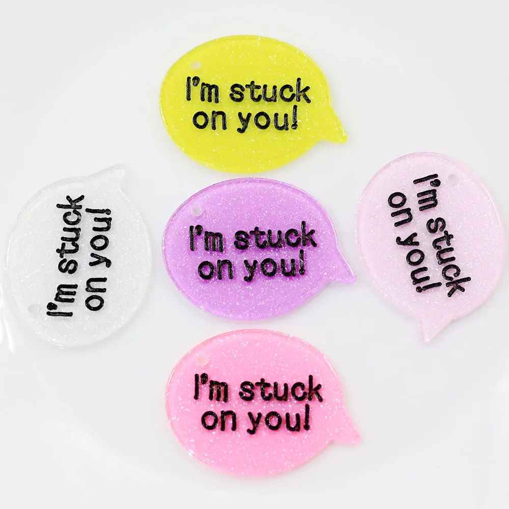 Кабошоны с надписями из смолы с блестками и надписью «Я застрял на вас», Пластиковые Подвески, подарок на День святого Валентина для нее, 29*39 мм