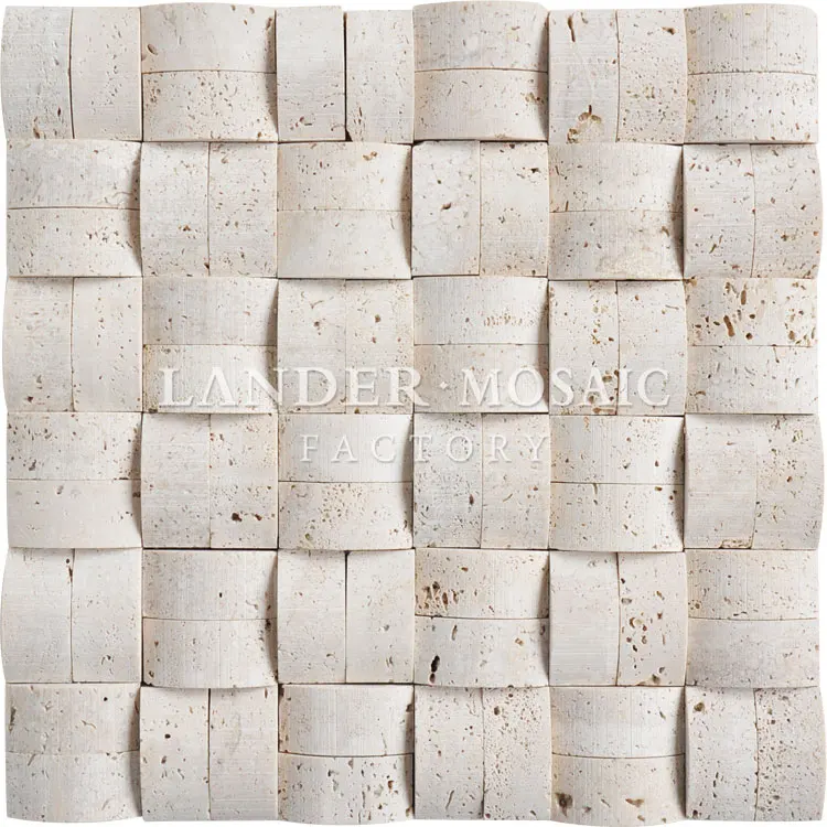 lander stone travertine marble beige mosaic tile wavy type new design 2017