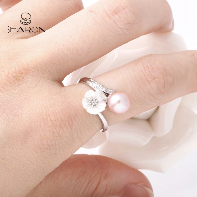 Sharon Adjustable Shell Flower Branch S925 Sterling Silver Pearl Ring Mounting For Women And Girls Accessories