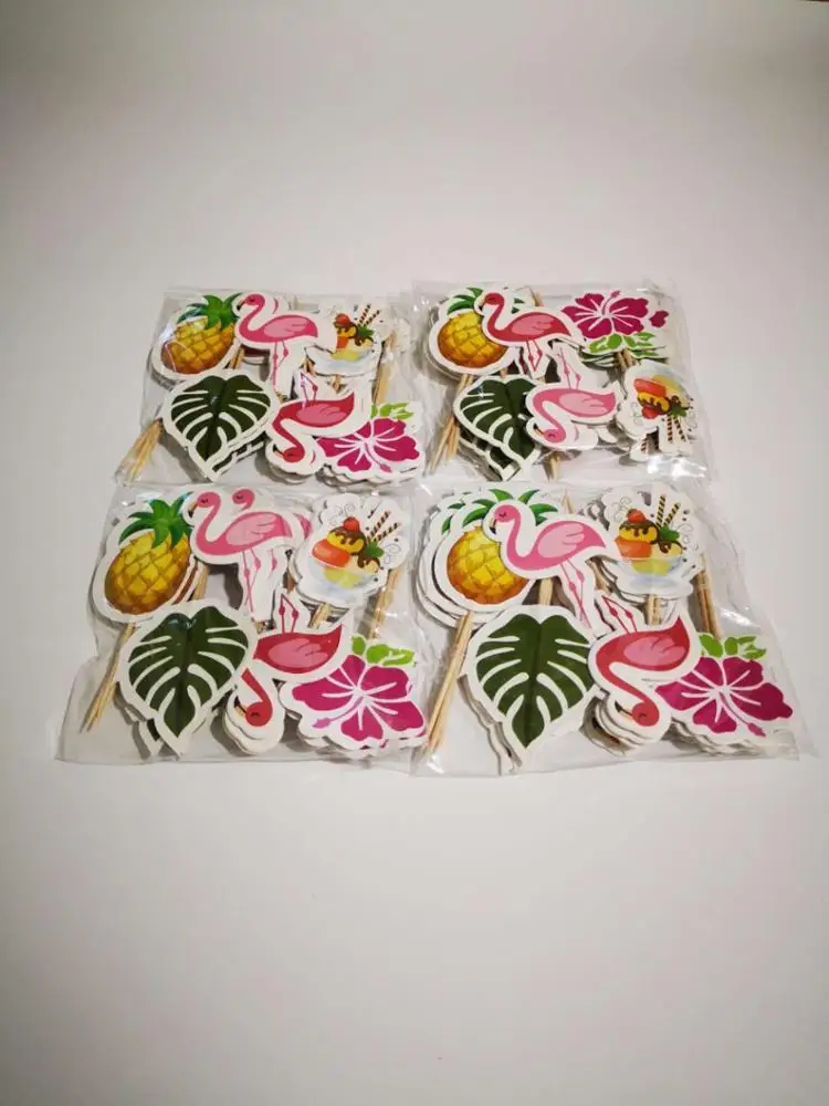 24 шт. чашка с фламинго, топпер для торта, ананас, Пальмовые Листья, Коктейльные зубочистки для вечеринки, товары для вечеринки, топпер для торта на день рождения, свадьбу