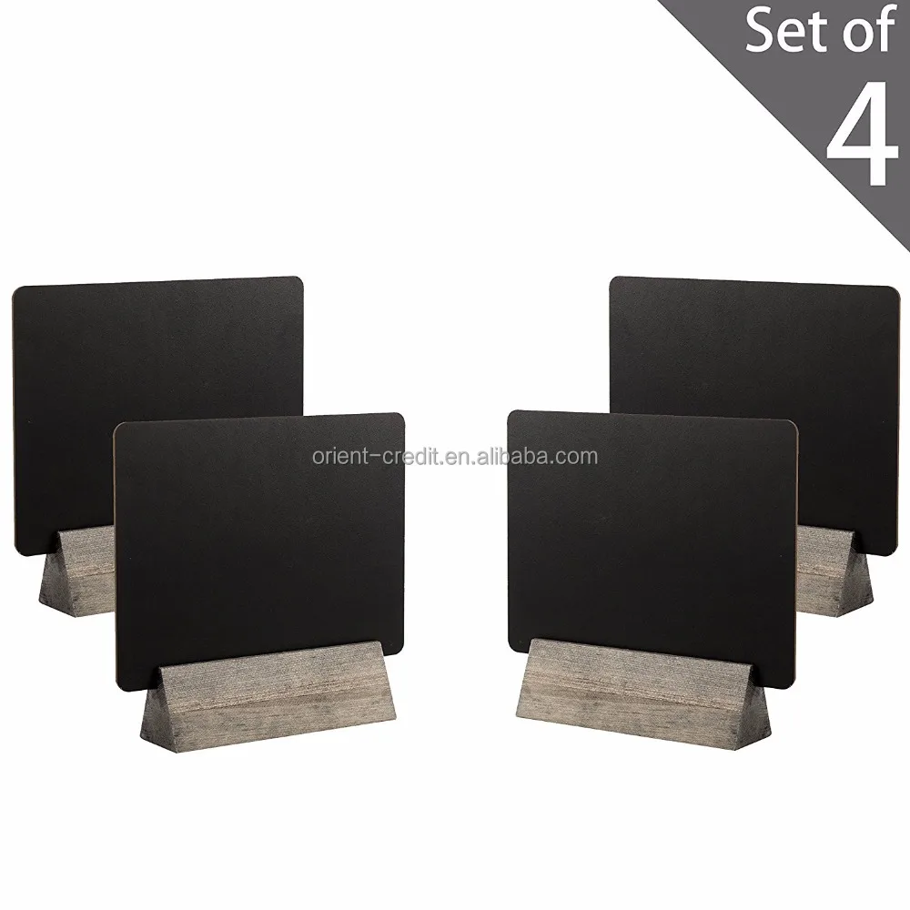Set of 4 Tabletop Double Sided Chalkboard Display Sign, Placeholder with Wooden Base Stand, Gray