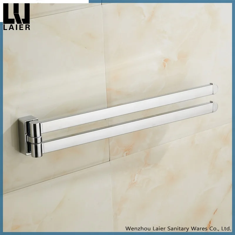 
Matt rubber black swivel towel rails bathroom chrome polished rotation double towel bar 