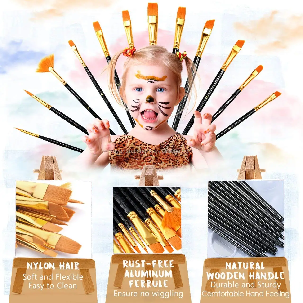 China Manufacturer Wooden Handle Artist Oil Acrylic Watercolor Paint Brushes Set for Artist Bristle Paint Brush