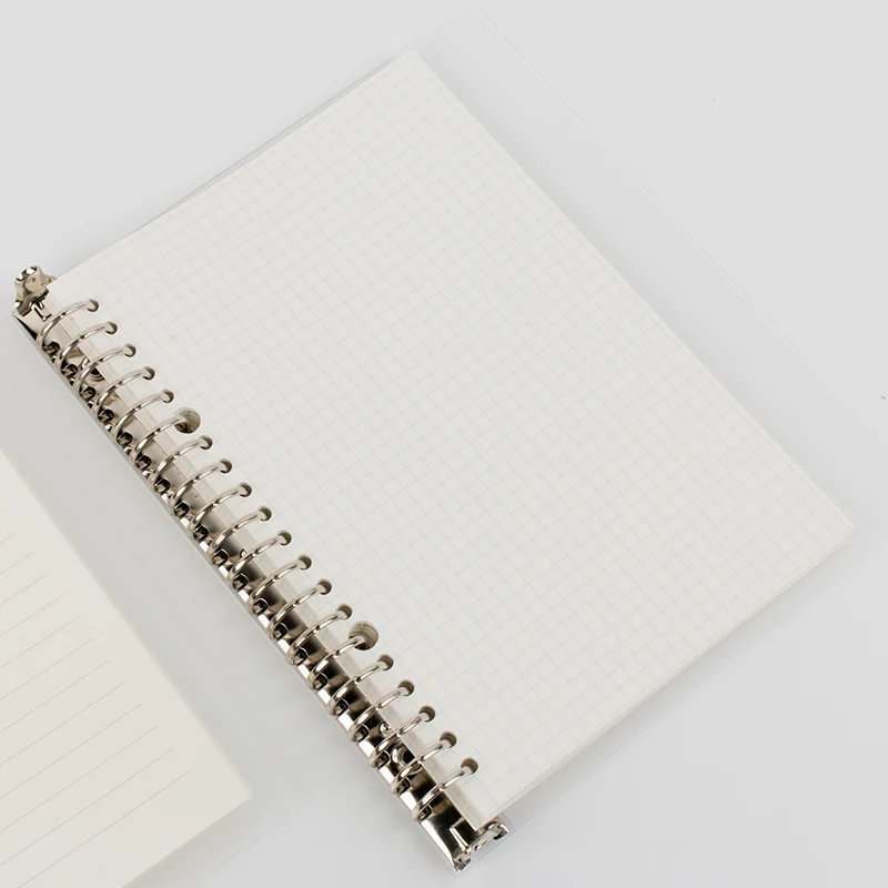 
transparent hardcover A5 size plain ruled squared spiral notebook binder clip filler papers 