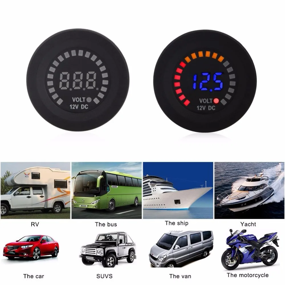 Waterproof 12V DC Voltmeter Color LED Digital Display Volt Meter Voltage Meter Scale Gauge Battery Tester