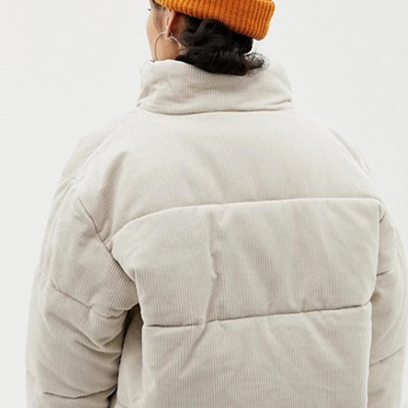 Wholesale jacket factory custom woven label unisex stand collar corduroy cotton-padded puffer jacket