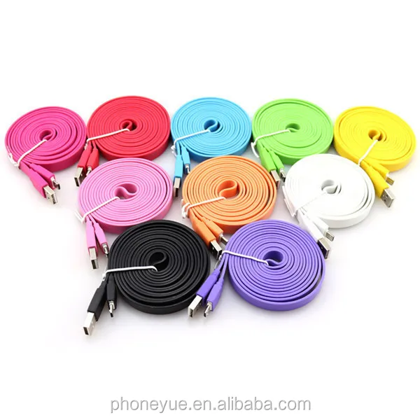 Большой красочный плоским micro usb кабель для android мобильный и для iphone4/4S