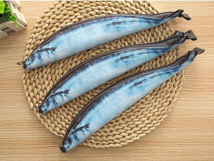 hot sale saury fish shape  pu pencil bag for stantionay and cosmetic