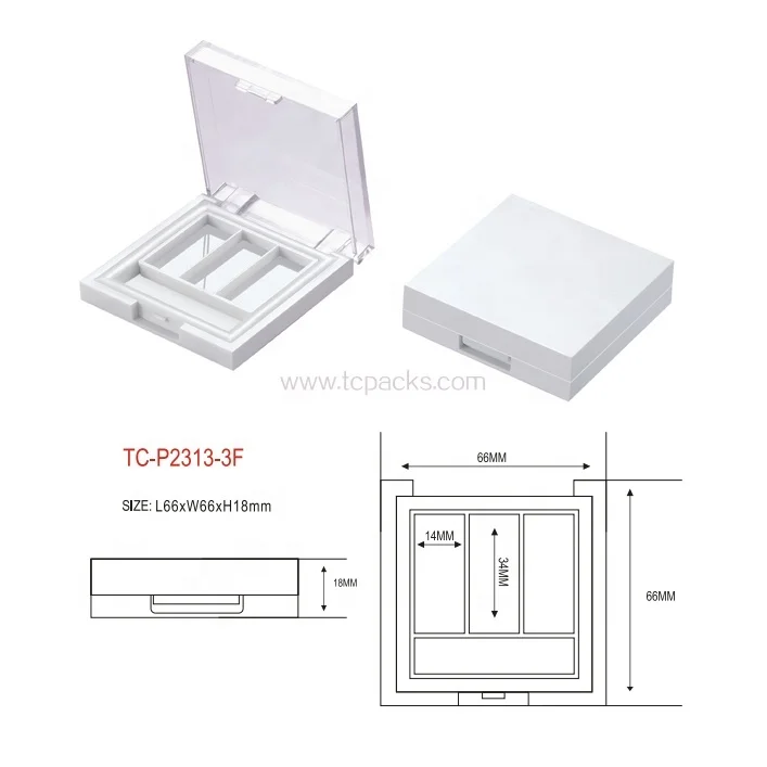 cosmetic packaging custom logo 4 color empty plastic square compact eyeshadow palette  glitter powder case
