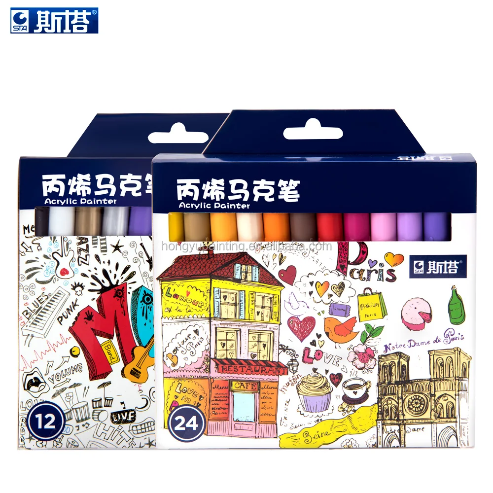 0.5mm fine tip STA acrylic paint marker pen 12color standard acrylic painter set for DIY arts drawing