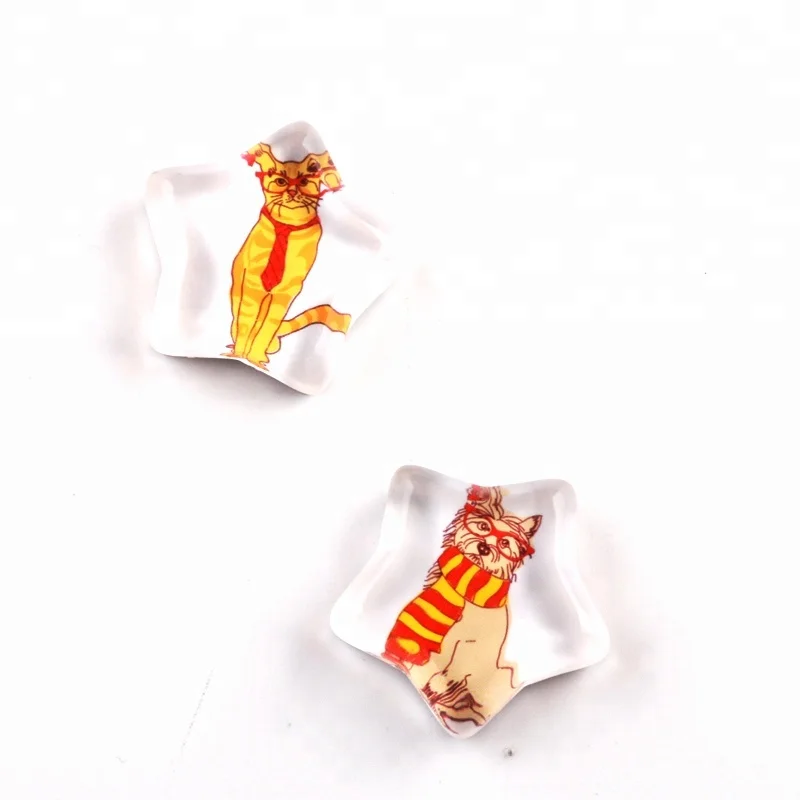 Wholesale Custom Refrigerator Magnet Sticker Kitchen Star Shaped Dog Cat Malta Glass Magnet