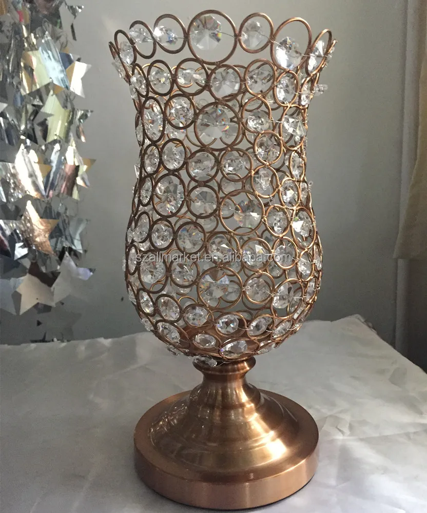 Rose gold crystal bronze metal candle holder stand pillar for event decoration