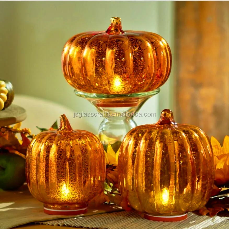 
Mercury glass pumpkin with led light for holiday decoration 