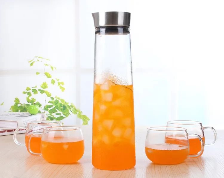 Кувшин для воды из боросиликатного стекла с крышкой горячей/холодной 1000 мл