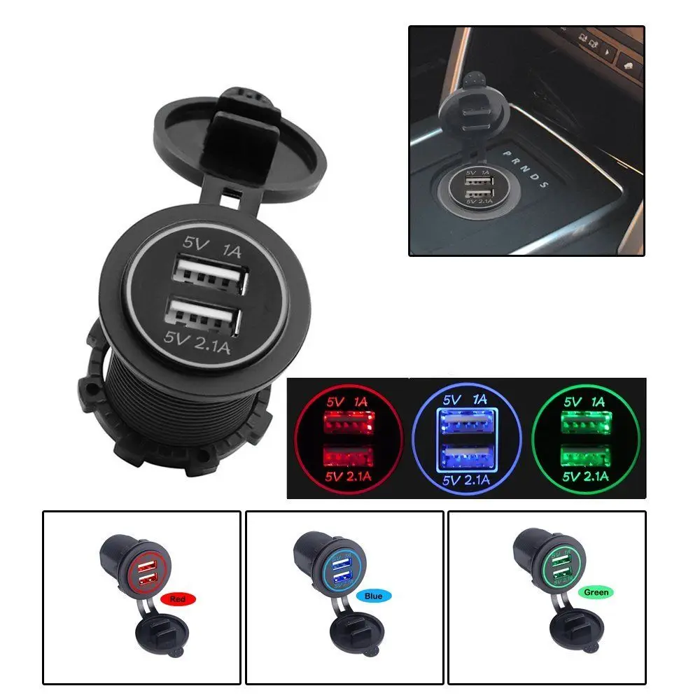 Dual USB  12-24V 3.1A Blue LED adapter socket for car marine boat RV