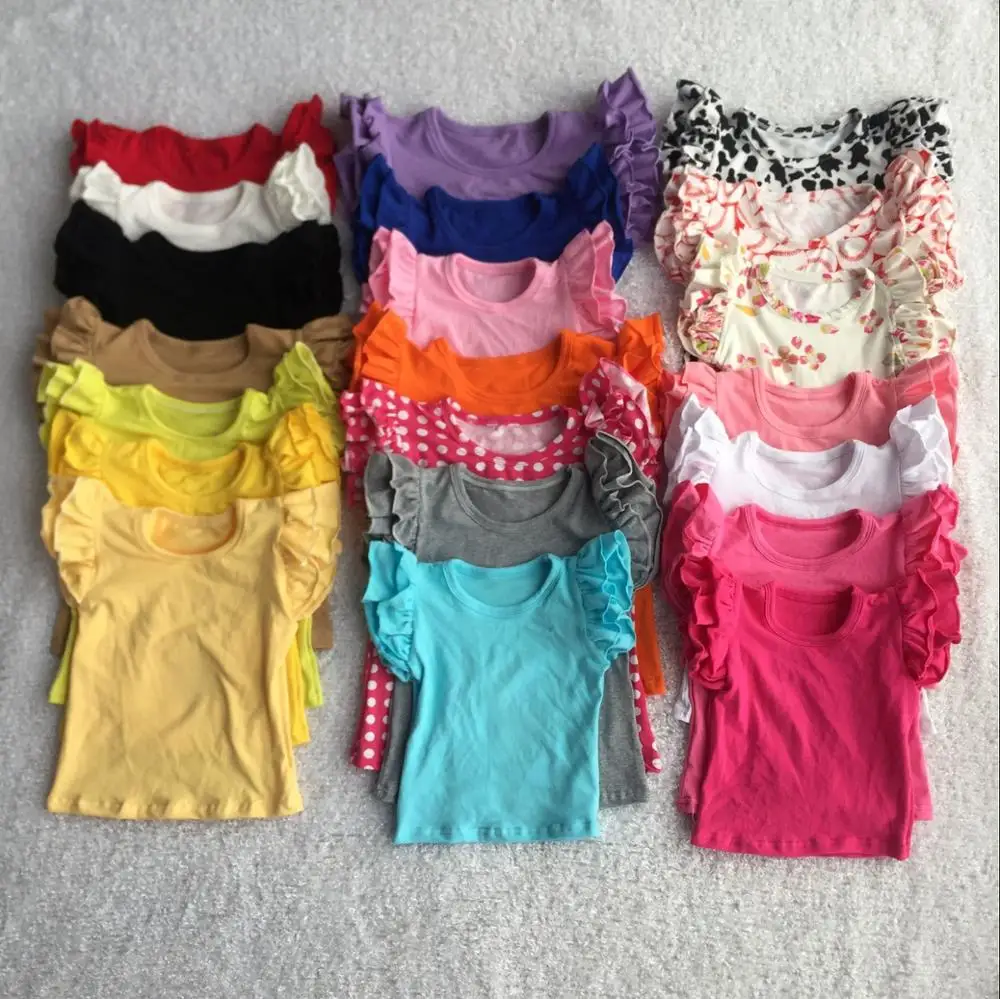 
CZ-503 ruffle tee shirt for girls print ruffle tank cotton top wholesale 