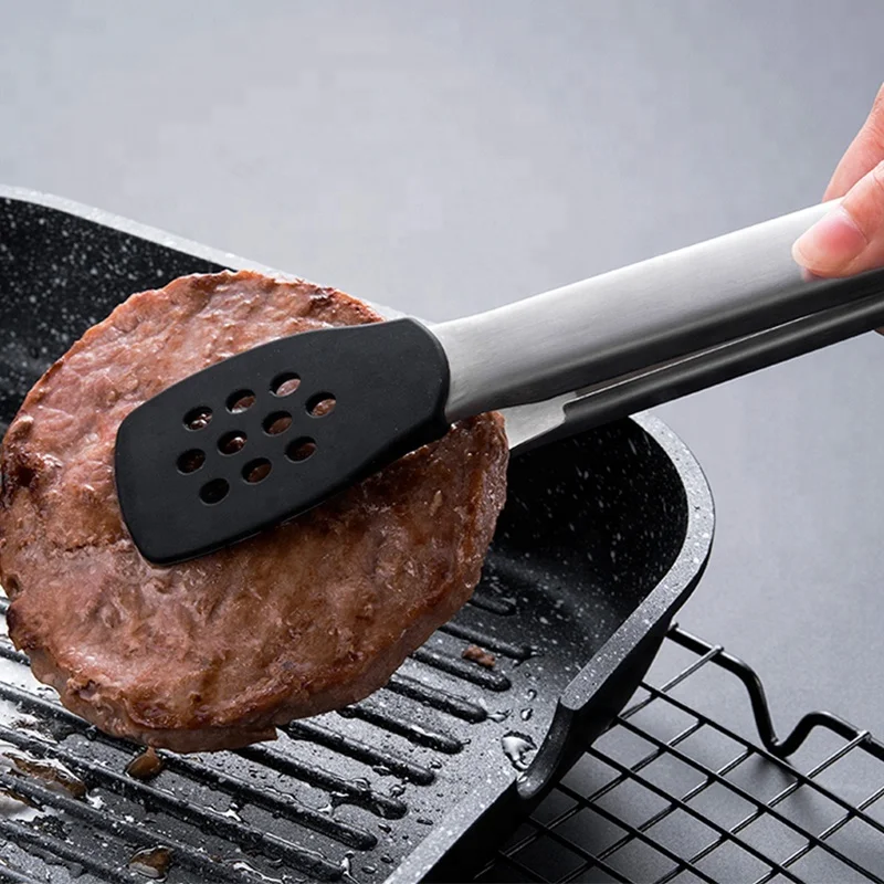 korean stainless steel silicone cooking bbq kitchen tongs