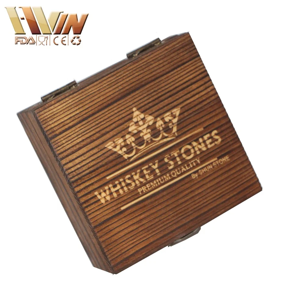 Amazio hot selling Whiskey Stones Gift Set Granite Reusable Ice Cubes Luxury Handcrafted laser engraved wood box