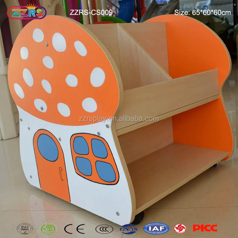 
kindergarten preschool equipment wooden portable book shelf for kids 